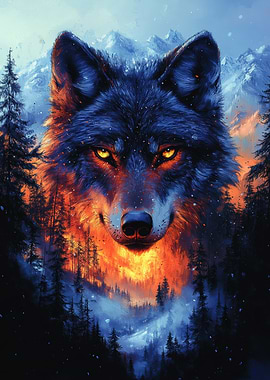 Wolf Portrait in Mountain Landscape