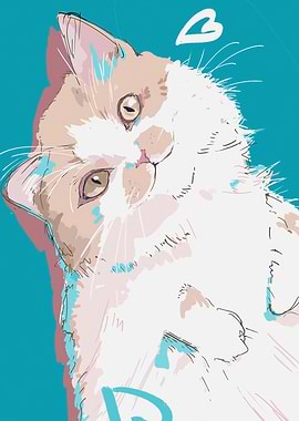 Cute Cat Illustration on Teal Background
