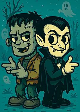Frankenstein and Dracula Cartoon Duo