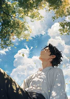 Anime Boy Relaxing Under Tree
