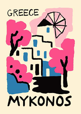 Greece Mykonos Travel Poster