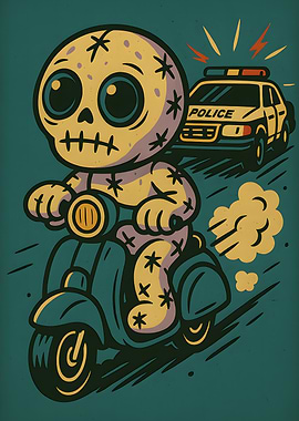 Cartoon Skeleton on Scooter Chase
