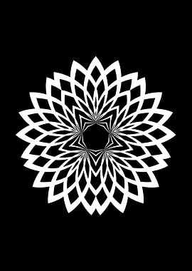 White Geometric Flower on Black Background