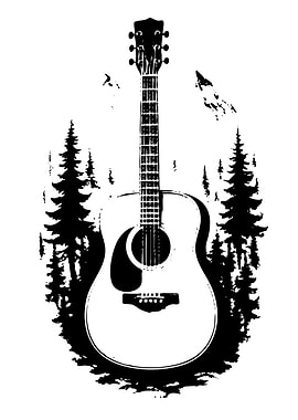 Guitar in Forest Black and White