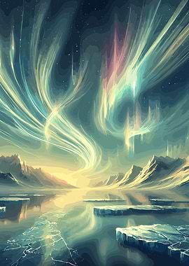 Aurora Borealis over Frozen Landscape