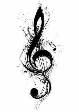 Black Treble Clef Ink Splatter