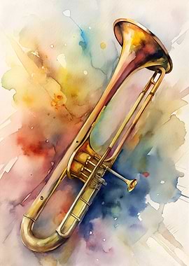 Watercolor Trombone Art