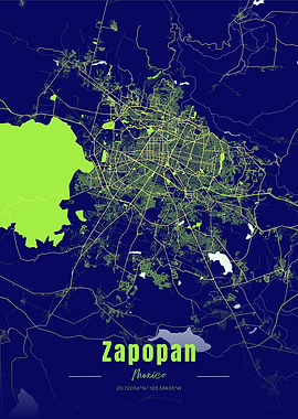 Zapopan, Mexico City Map Art