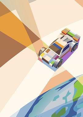 Isometric Car Above Earth Illustration