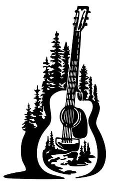 Guitar and Forest Silhouette