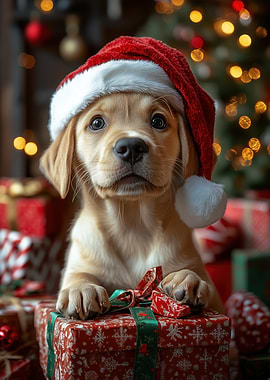 Christmas Puppy with Santa Hat