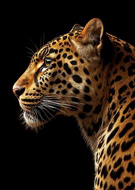 Leopard Profile Portrait on Black