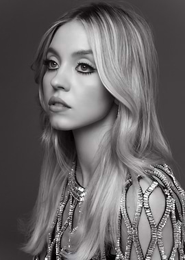 Sydney Sweeney Black and White Portrait