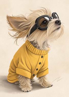 Dog Aviator in Yellow Sweater