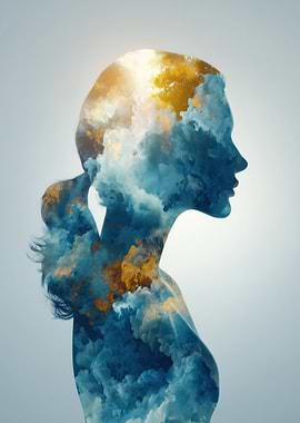 Woman Silhouette with Cloud and Gold Fill