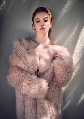 Sydney Sweeney in Pink Fur Coat
