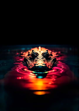 Alligator in Water with Red Lighting