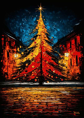 Urban Chaos Christmas Tree – Expressive City Night Art