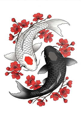Koi Fish and Cherry Blossoms