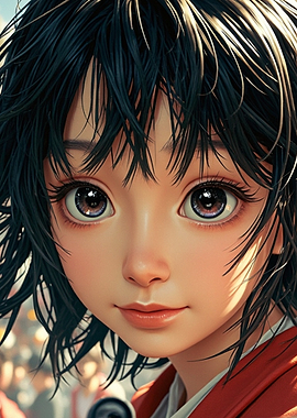 Anime Girl Portrait with Large Eyes