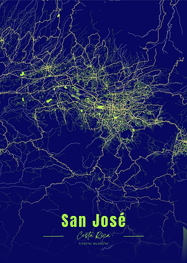 San Jose Costa Rica Map Art