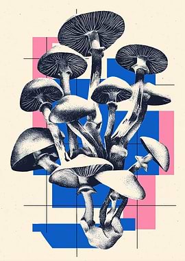 Mushroom Cluster with Geometric Background