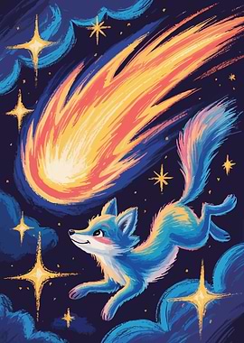 Cosmic Fox and Comet Illustration