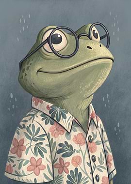 Frog with Glasses and Floral Shirt