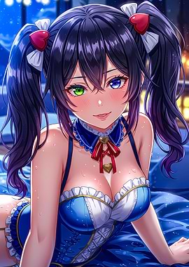 Anime Girl with Heterochromia and Ponytails