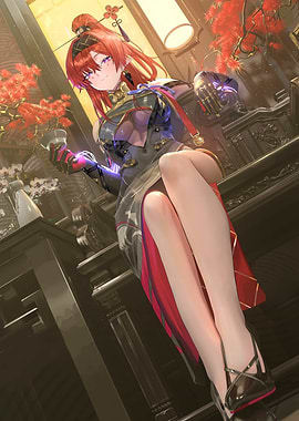 Elegant Redhead in Asian-Inspired Attire