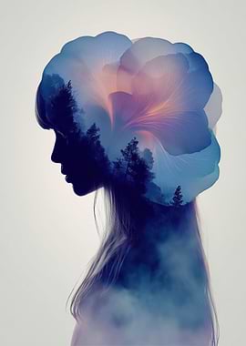 Silhouette with Nature and Abstract Elements