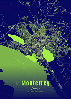 Monterrey, Mexico City Map Art