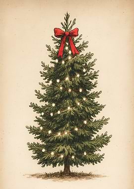 Christmas Tree with Lights and Bow