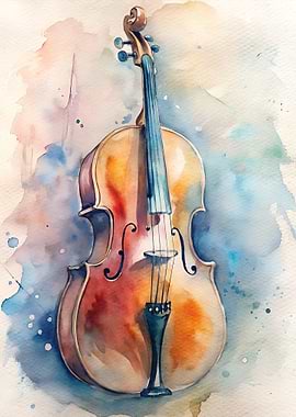 Watercolor Cello Painting