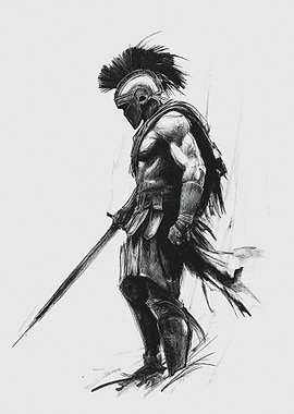 Spartan Warrior Pencil Sketch