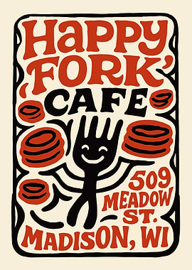 Happy Fork Cafe Retro American Diner Poster