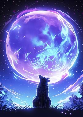 Wolf Howling at a Magical Moon