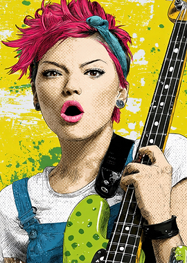 Female Bassist Pop Art Illustration
