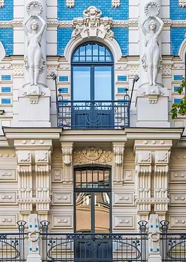 Art Nouveau Building Facade. Strēlnieku street 4A, Riga, Latvia.