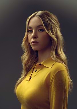 Sydney Sweeney Portrait in Yellow Top