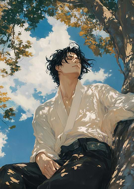 Man in Kimono Under Tree manga