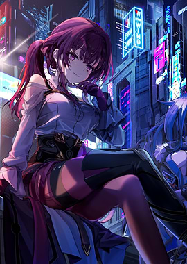 Anime Girl in Cityscape