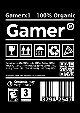 Gamer Product Label Poster – Funny Gaming Label Wall Art