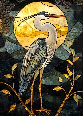 Heron Stained Glass Art