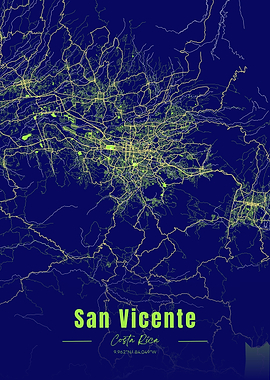 San Vicente, Costa Rica Map Art