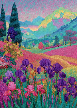 Colorful Iris Landscape Painting