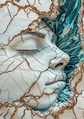 Marble Face Sculpture with Turquoise Accent