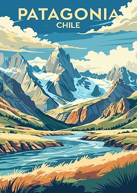 Patagonia Chile Landscape Illustration