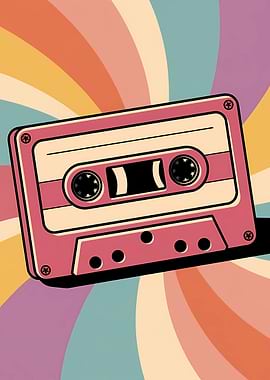 Retro Cassette Tape with Swirl Background