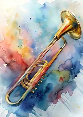 Watercolor Trombone Art
